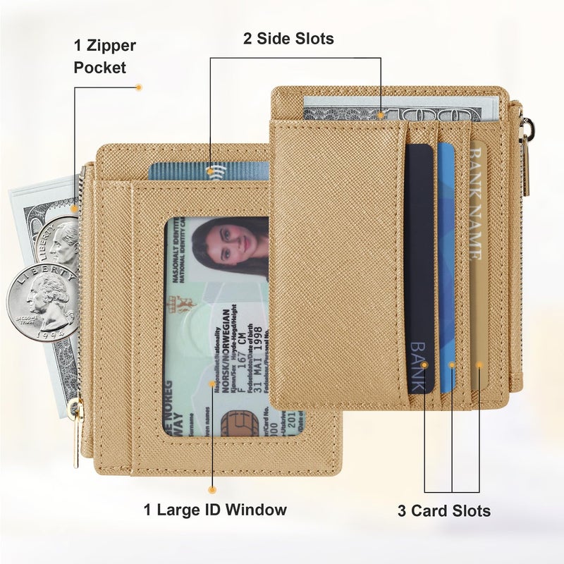 Sodsay Card Case Slim Front Pocket Wallet for Women Credit Card Holder with Keychain(CH Champagne Gold) - Image 2